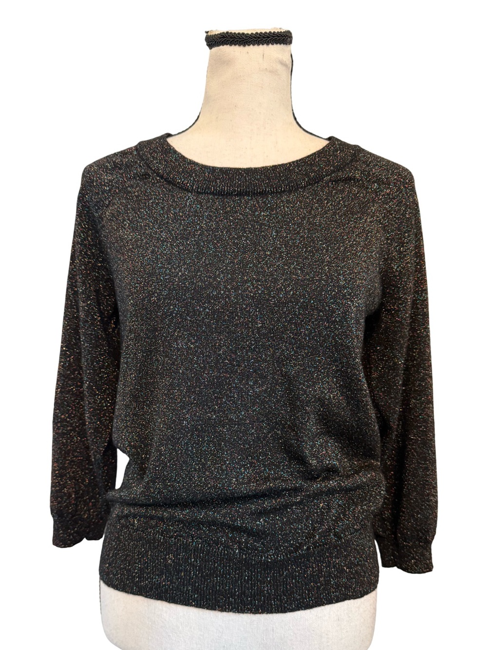 Wallace Wool Blend Metallic Sparkle Sweater Black Shimmer Knit Size Small